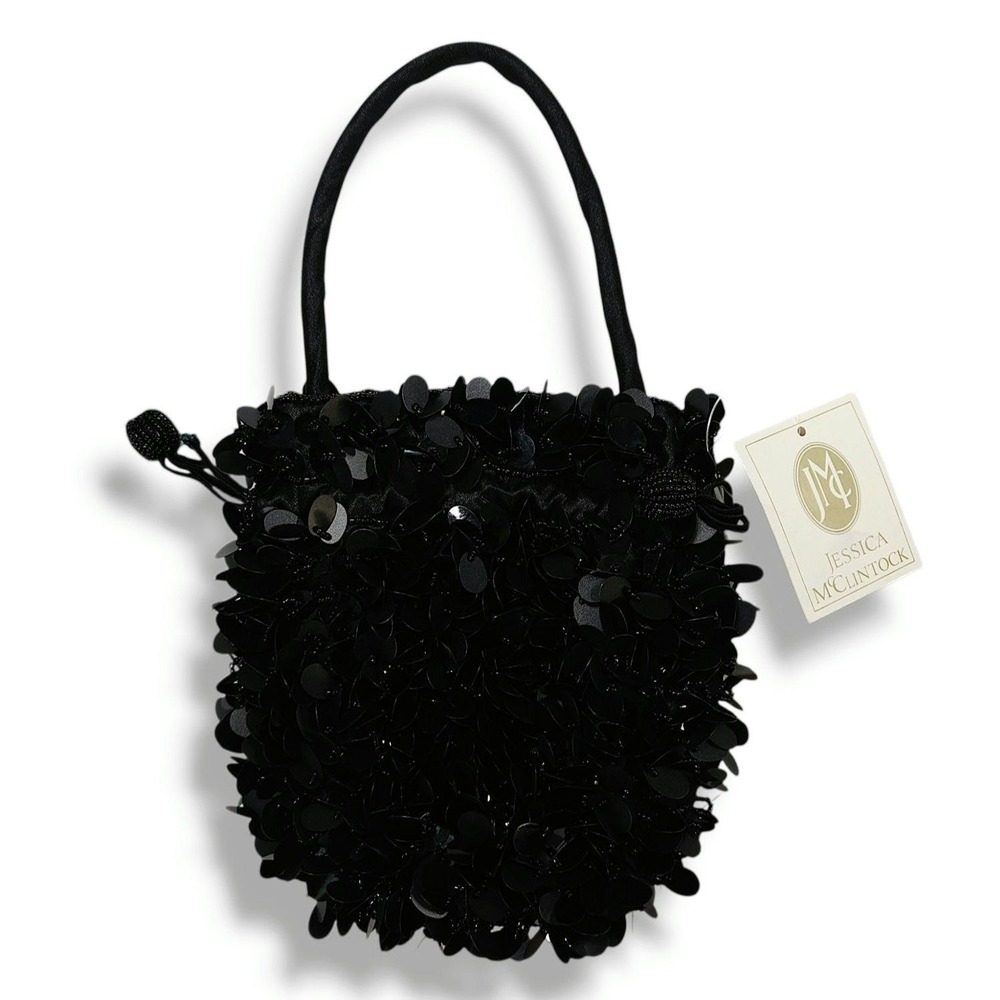 Jessica McClintock Beaded Sequin Mini Evening Bag Formal Prom Black Glam OS